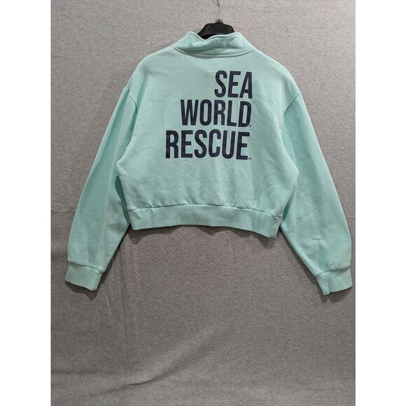SeaWorld Rescue Crop Sweater JR Girls 2XL Mint Green 1/4 Zip Crop Cut Fleece New - Picture 8 of 10